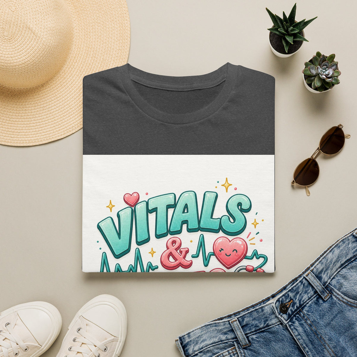 Trendy Healthcare T Shirt Design Featuring Vitals And Vibes