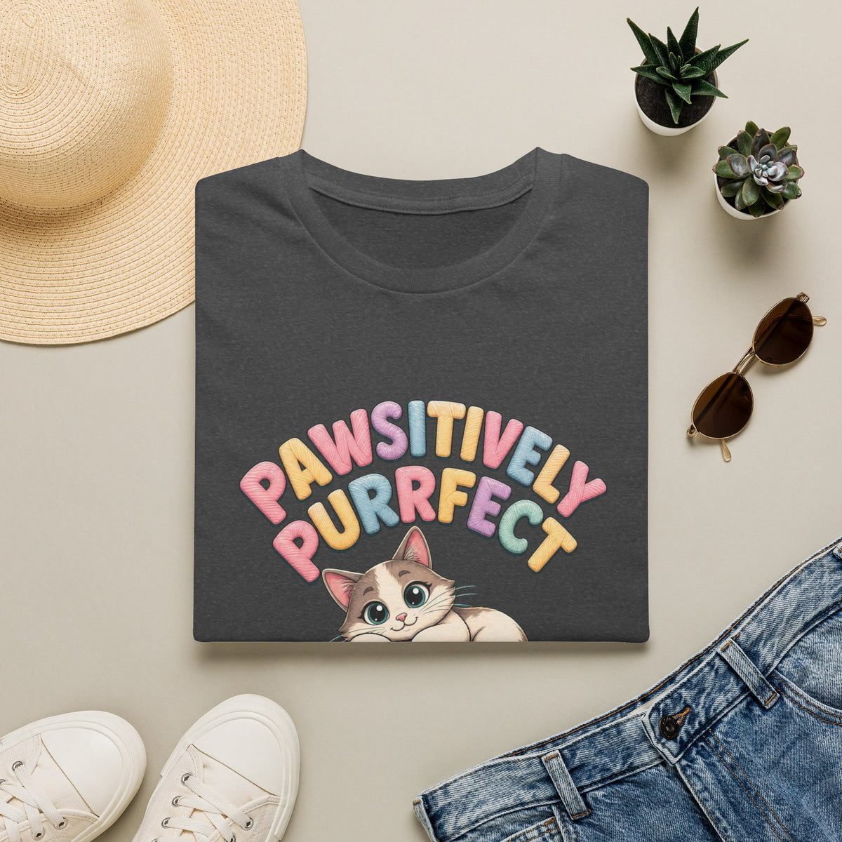 Pawsitively Purrfect Cat T-Shirt — Cute Kitten Yarn Lover Tee