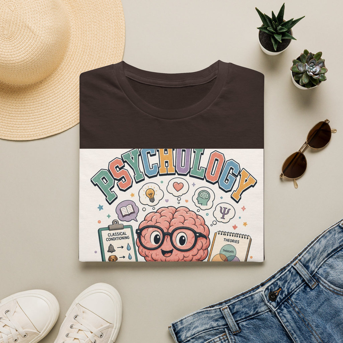 Playful Psychology Nerd T Shirt Design Featuring Brain And Books