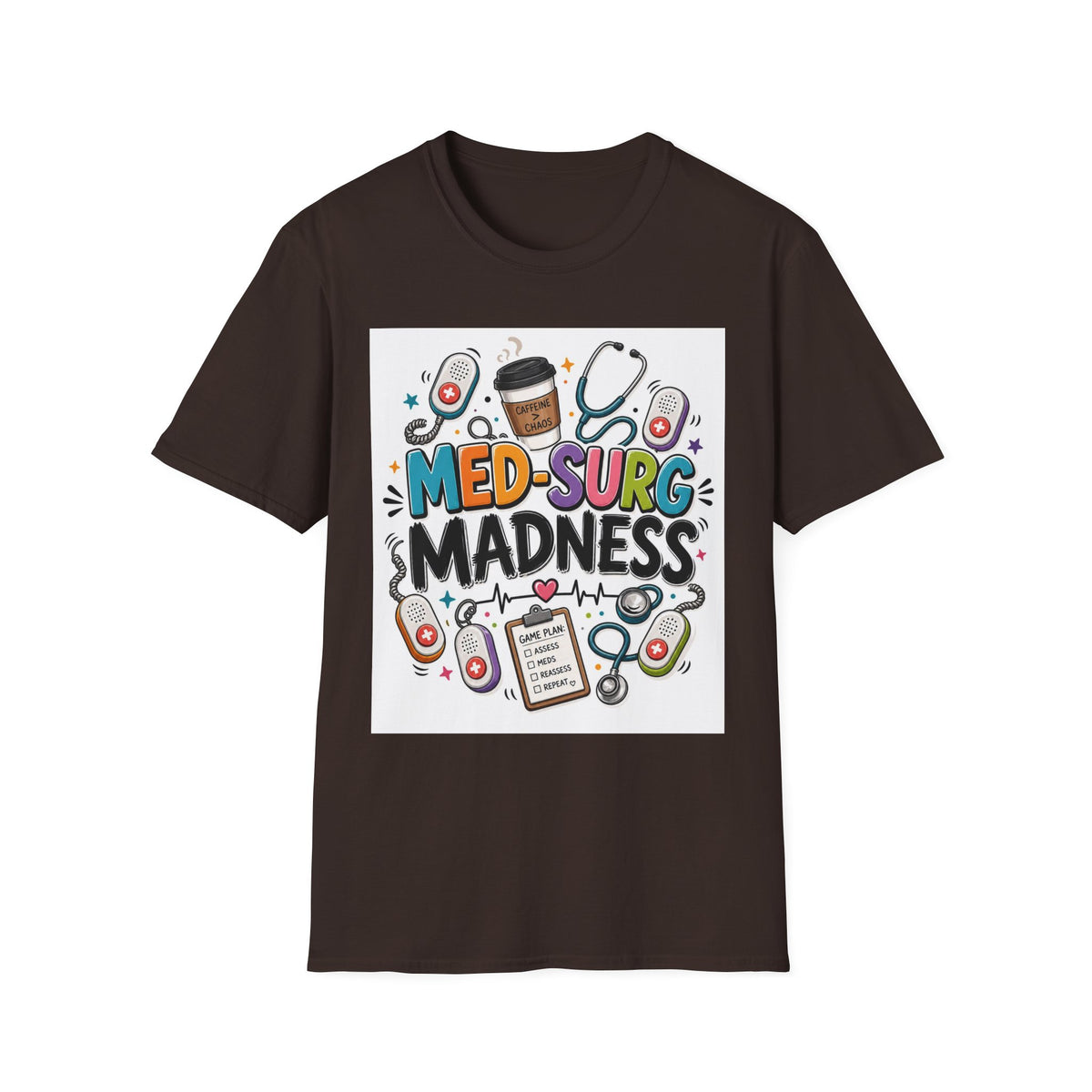 Vibrant T Shirt Design Featuring MED SURG MADNESS Phrase (1)