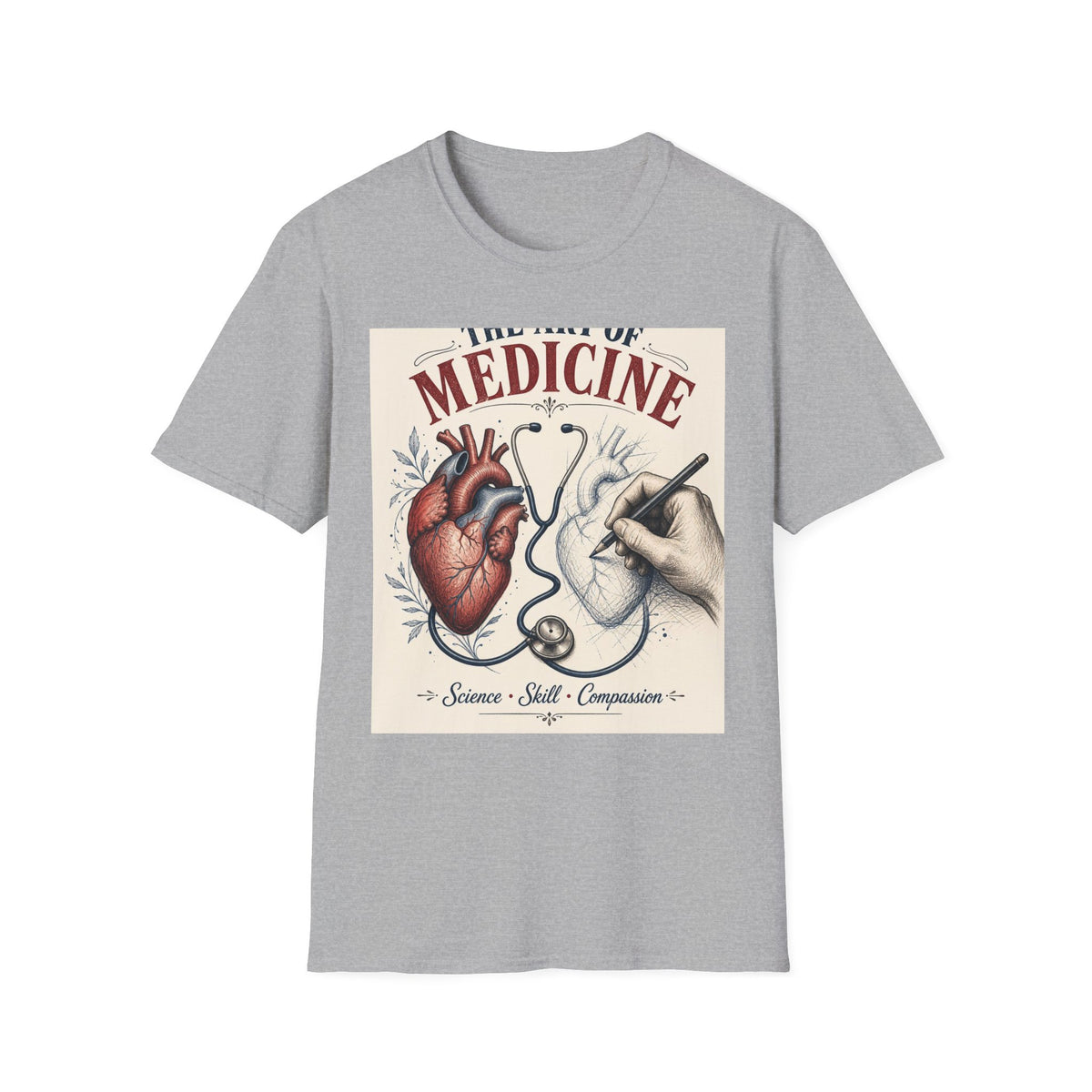 T Shirt Design Featuring Anatomical Heart And Sketching Hand