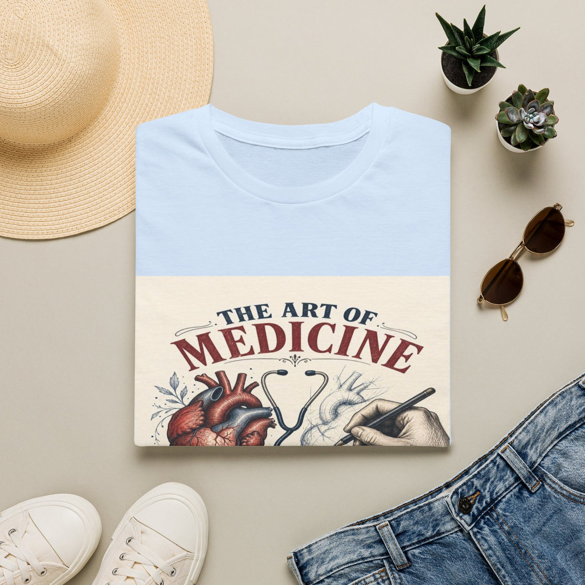 T-shirt Design Featuring Anatomical Heart And Sketching Hand- Graphic Tees
