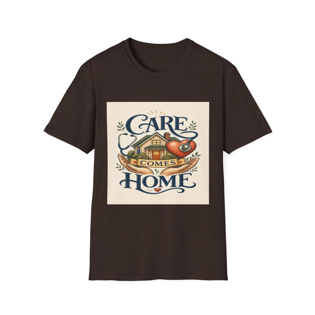 T-shirt Design Featuring Care Comes Home With Warm Illustrations- Graphic Tees