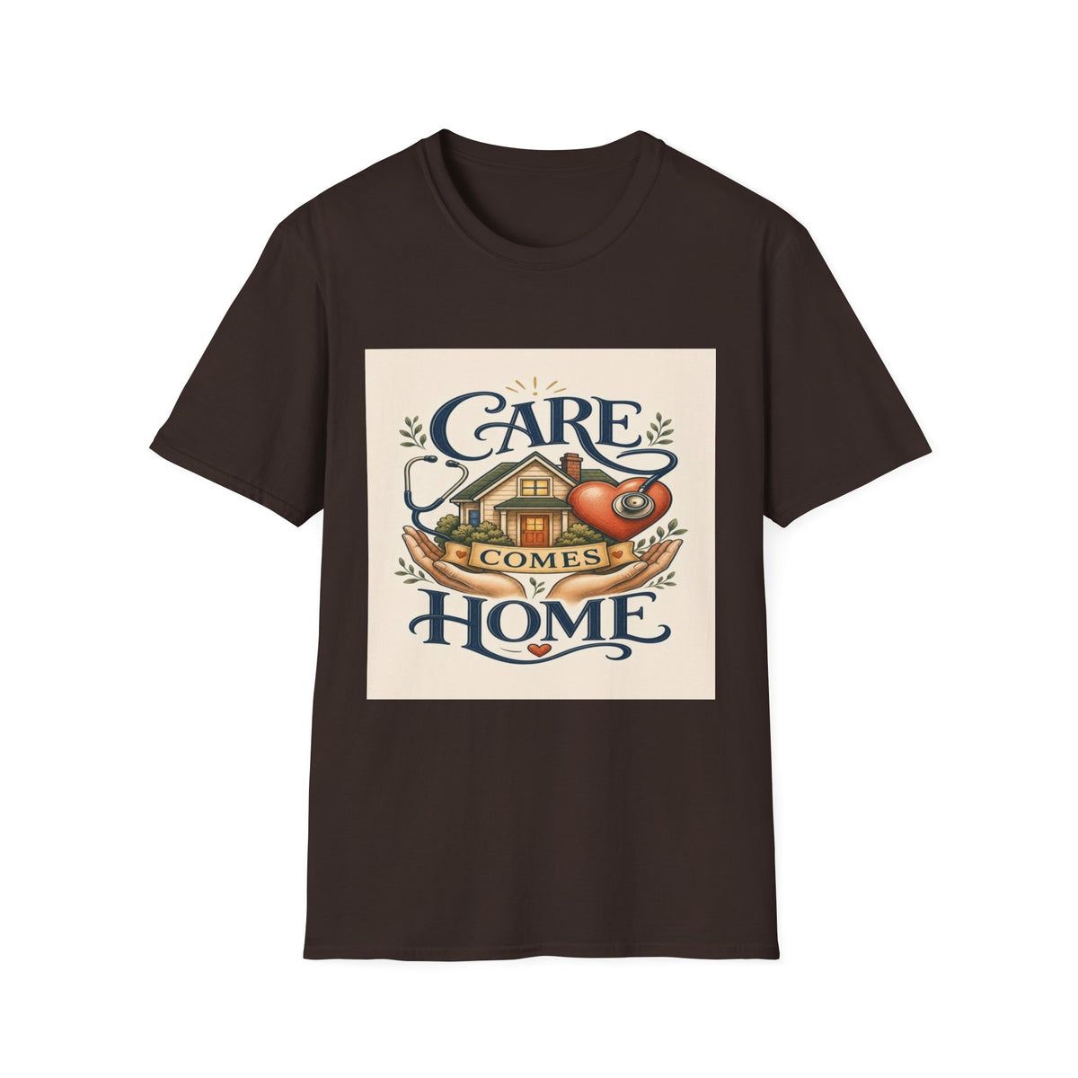 T-shirt Design Featuring Care Comes Home With Warm Illustrations- Graphic Tees