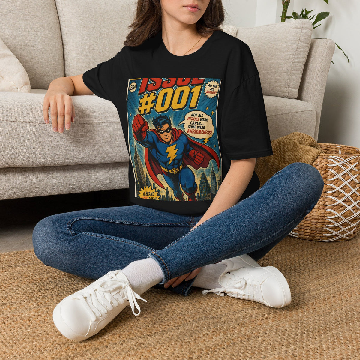 Vintage Comic Book T Shirt Design Featuring Original Superhero