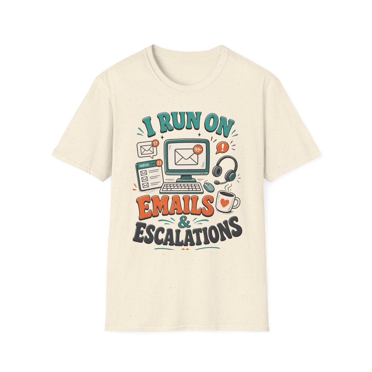 Bold T Shirt Design With Playful Email And Coffee Illustrations