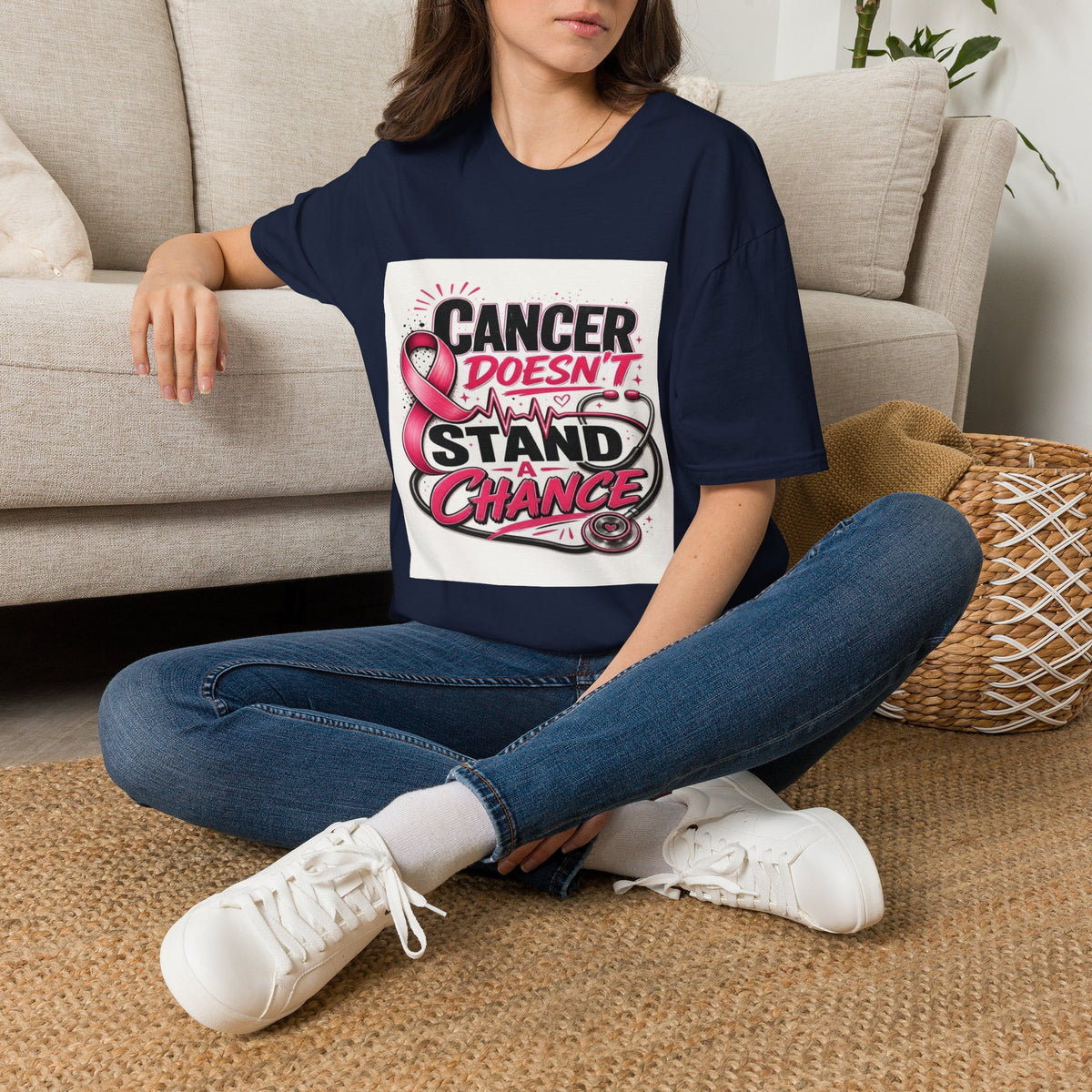 Bold Oncology Nurse Design Featuring Empowering Phrase With Awareness Ribbon- Graphic Tees