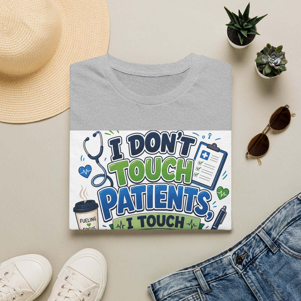 Humorous T Shirt Design Featuring Playful Healthcare And Spreadsheet Imagery