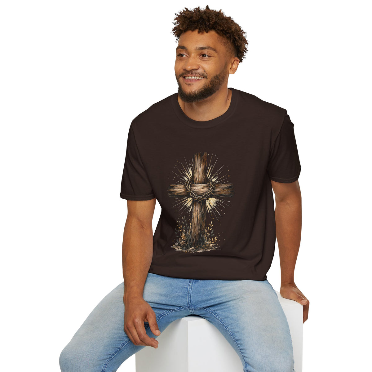 Christian Cross T-Shirt — Rustic Crown of Thorns Design
