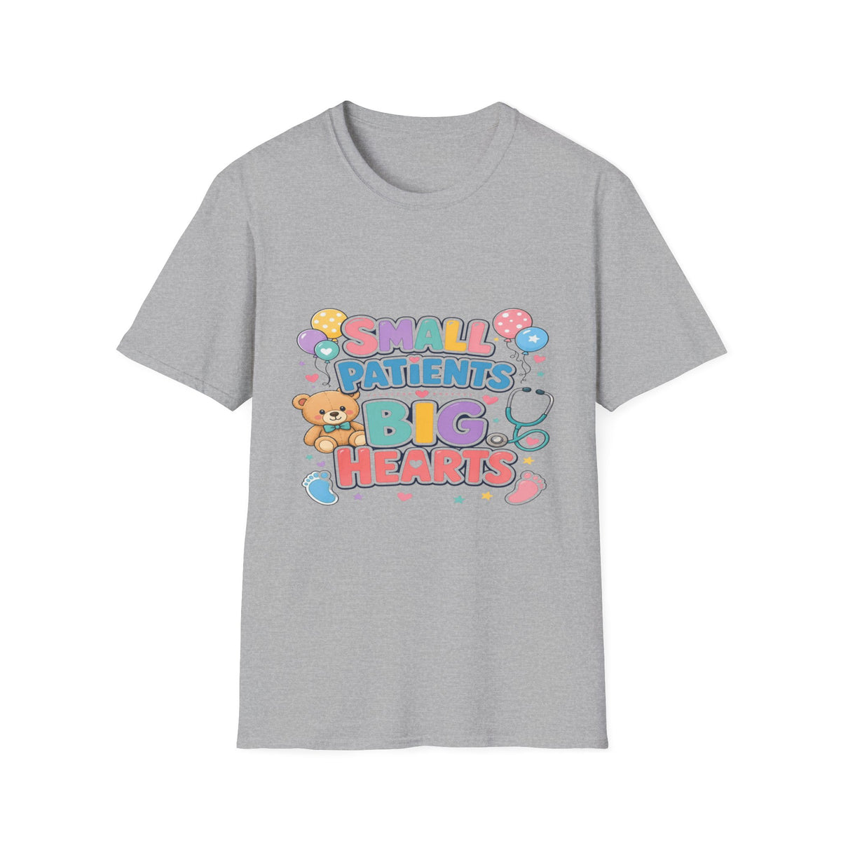 Vibrant T-Shirt Design Celebrating Pediatric Care With Balloons- Graphic Tees