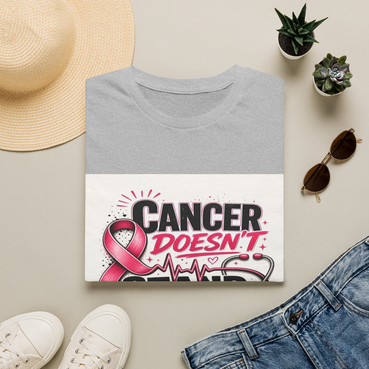 Bold Oncology Nurse Design Featuring Empowering Phrase With Awareness Ribbon- Graphic Tees