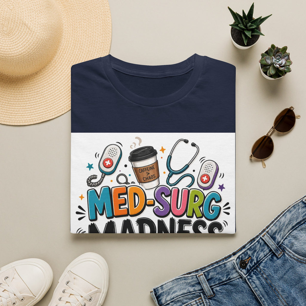 Vibrant T Shirt Design Featuring MED SURG MADNESS Phrase (1)