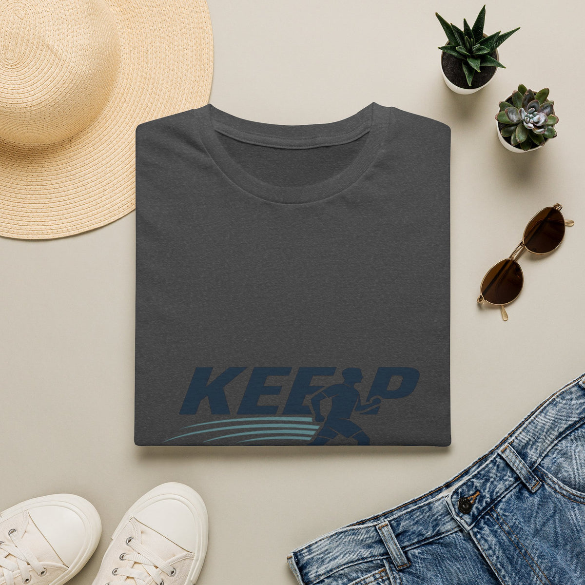Minimalist T-Shirt Design Featuring _Keep Moving_ Statement- Graphic Tees