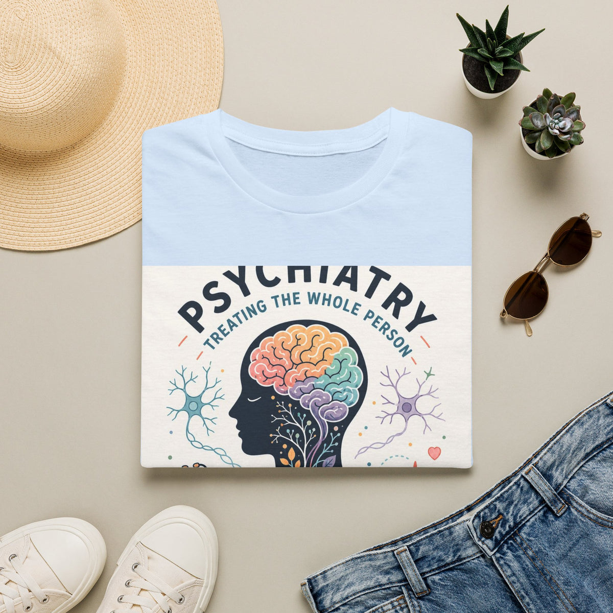 Colorful Brain And Heart In Human Silhouette With Text