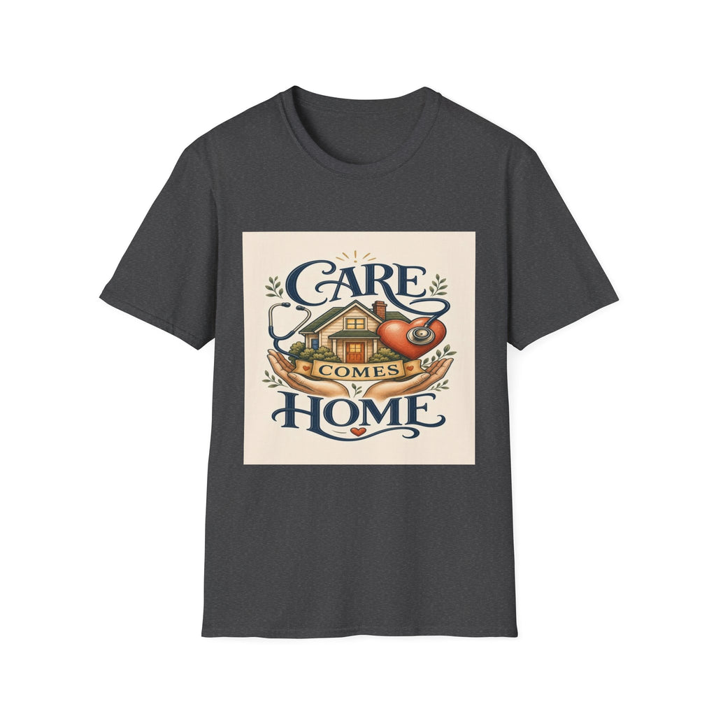 T-shirt Design Featuring Care Comes Home With Warm Illustrations- Graphic Tees