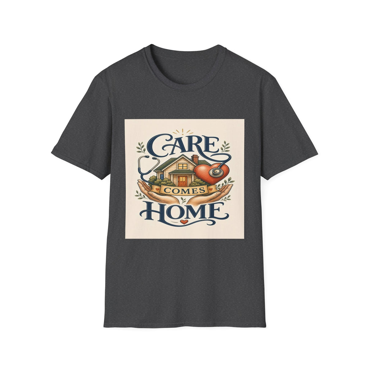 T-shirt Design Featuring Care Comes Home With Warm Illustrations- Graphic Tees