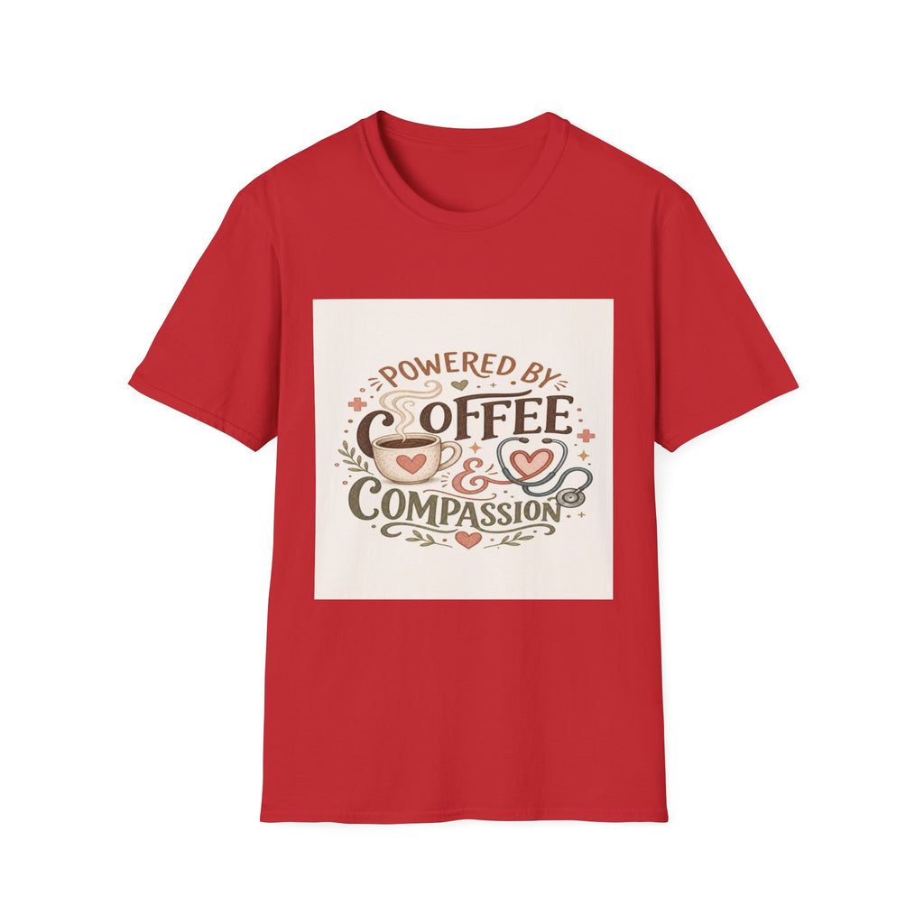 Cozy T-shirt Design Featuring Hand-Lettered Coffee and Compassion- Graphic Tees