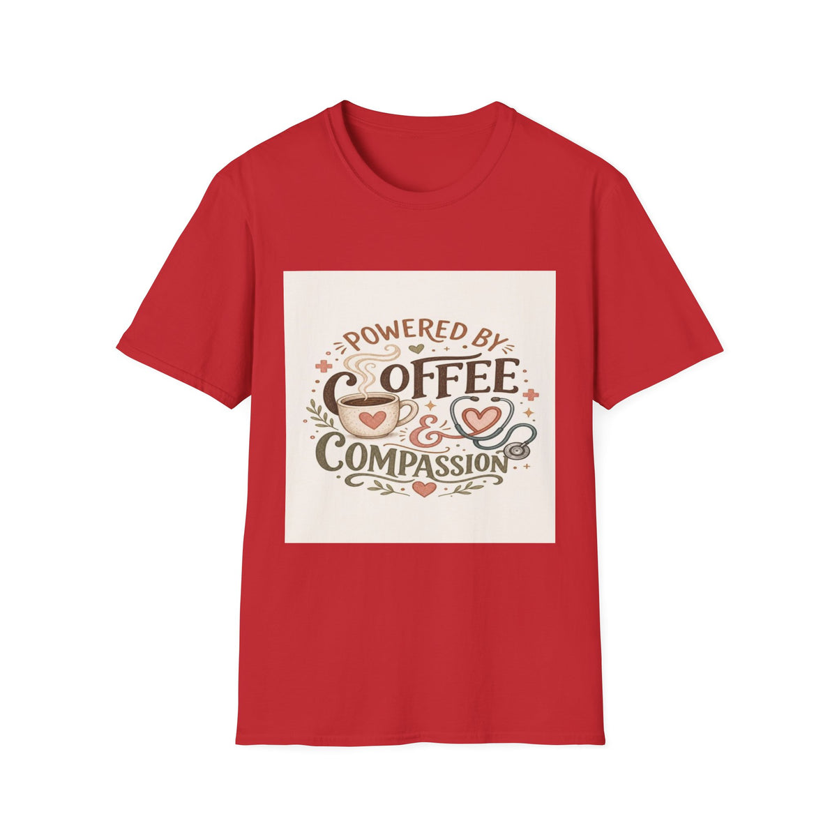 Cozy T-shirt Design Featuring Hand-Lettered Coffee and Compassion- Graphic Tees