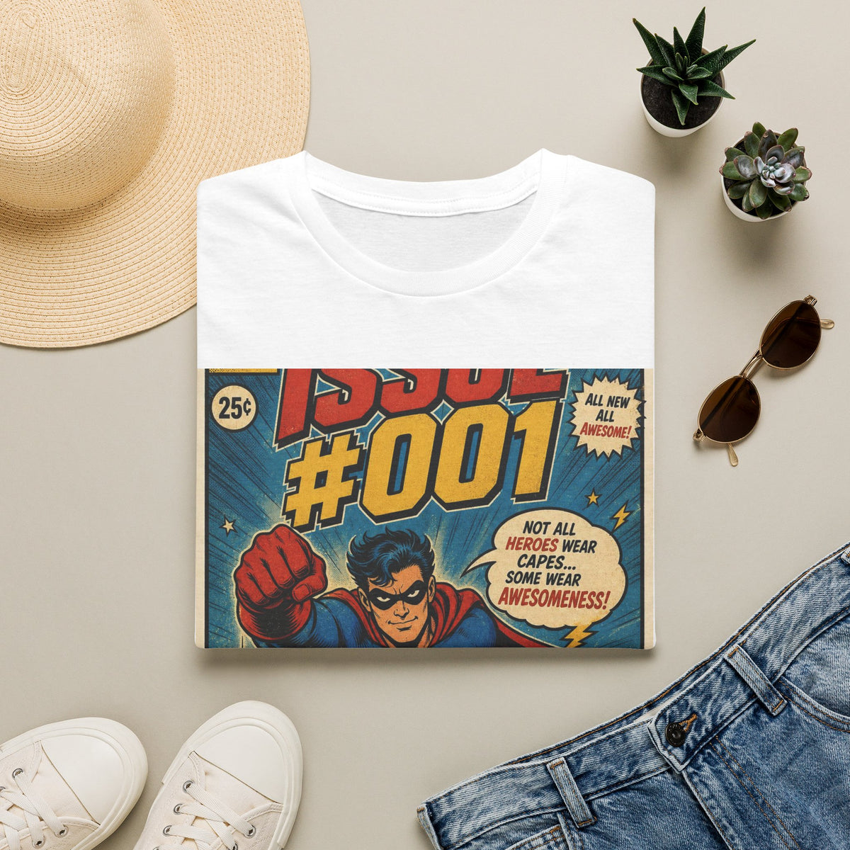 Vintage Comic Book T Shirt Design Featuring Original Superhero