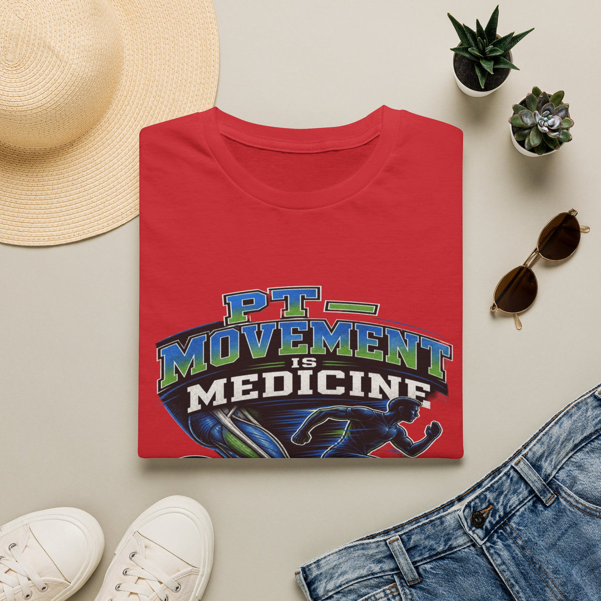 Dynamic T-shirt Design Featuring _PT Movement Is Medicine_ Text- Graphic Tees