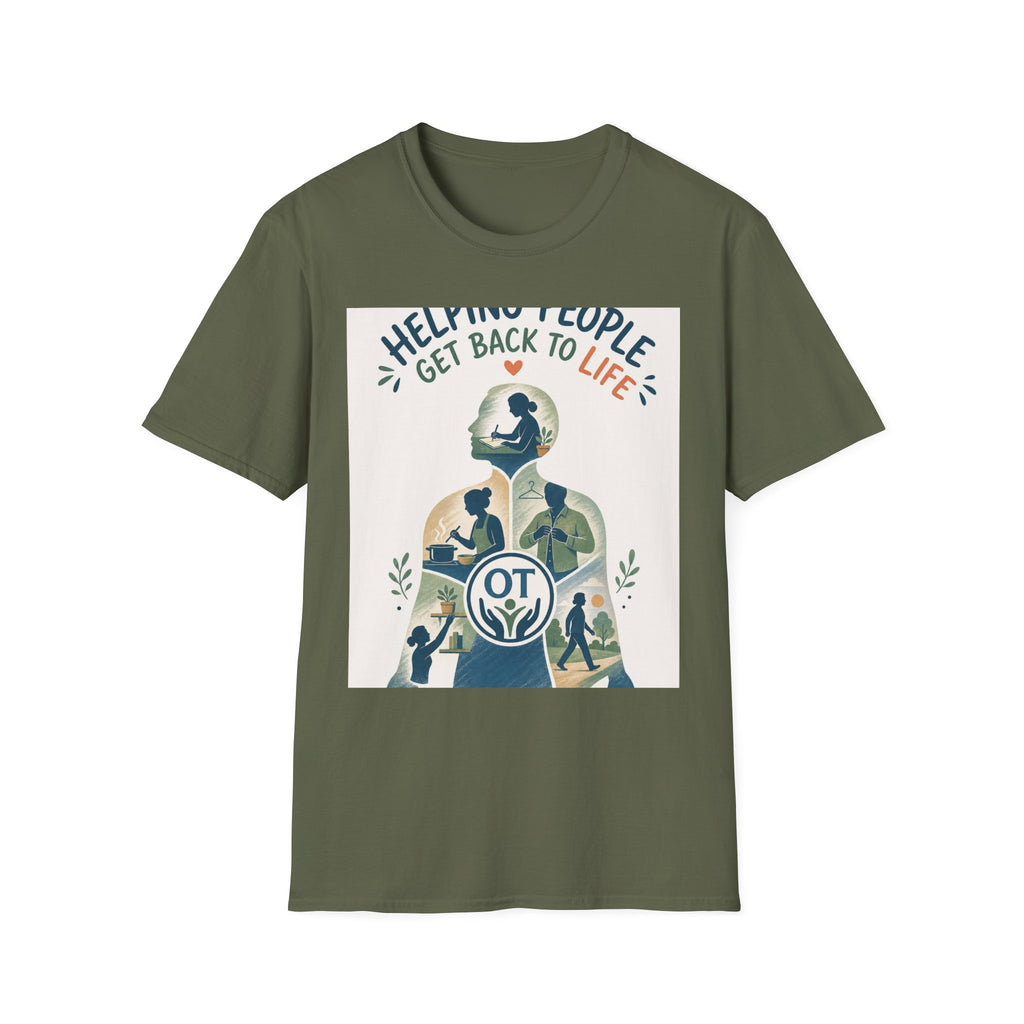 T Shirt Design Featuring Daily Activities Silhouette With OT Symbol