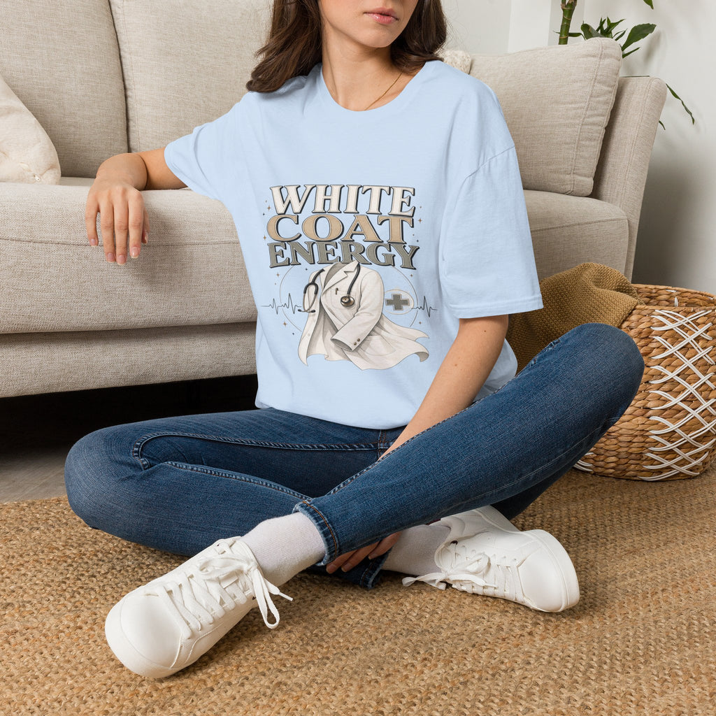 Elegant T-shirt Design Featuring White Coat Energy Typography- Graphic Tees