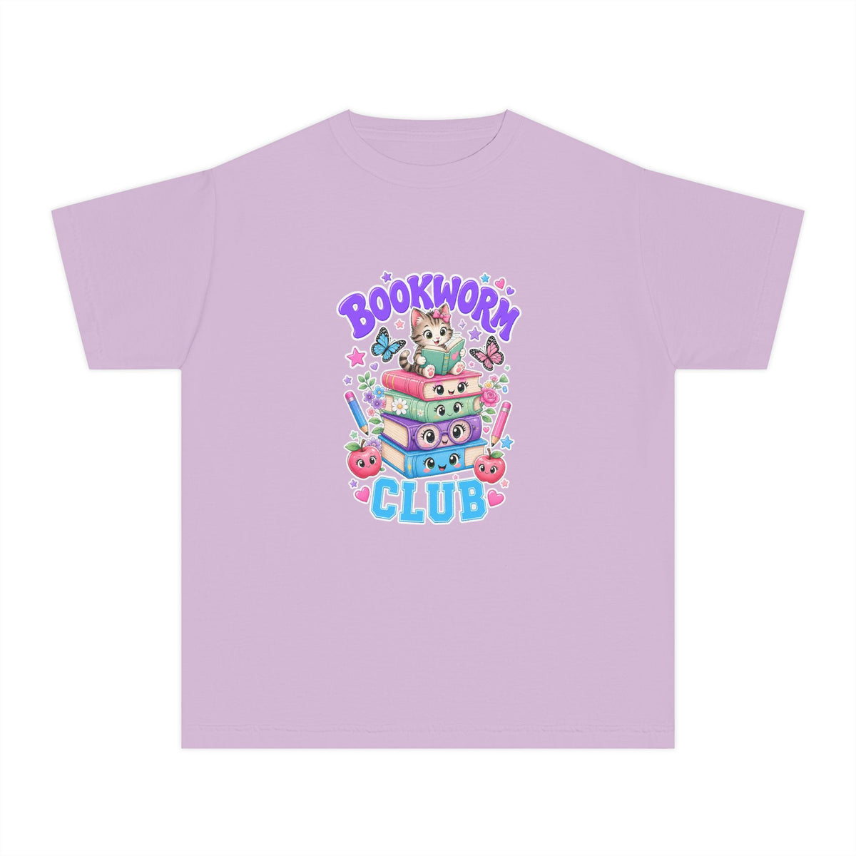 Youth Tee — Cute "Bookworm Club" Stack Graphic