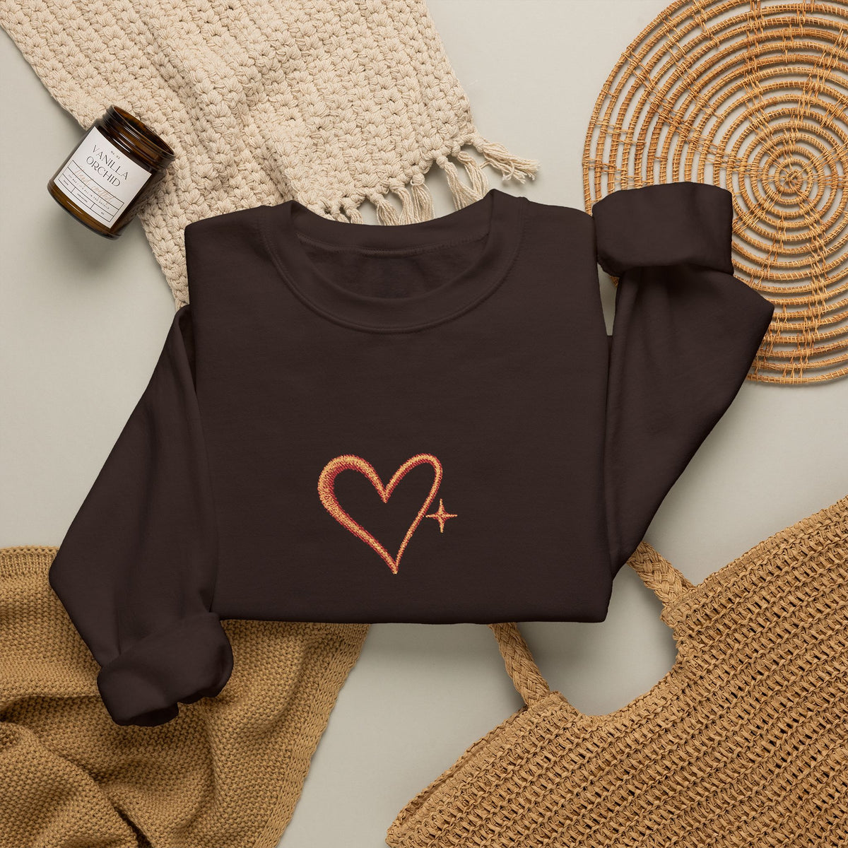 Embroidered Gold Heart Crewneck Sweatshirt