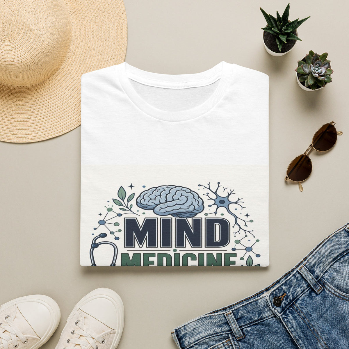 Illustration of Stacked Words Mind Medicine Healing with Medical Icons- Graphic Tees