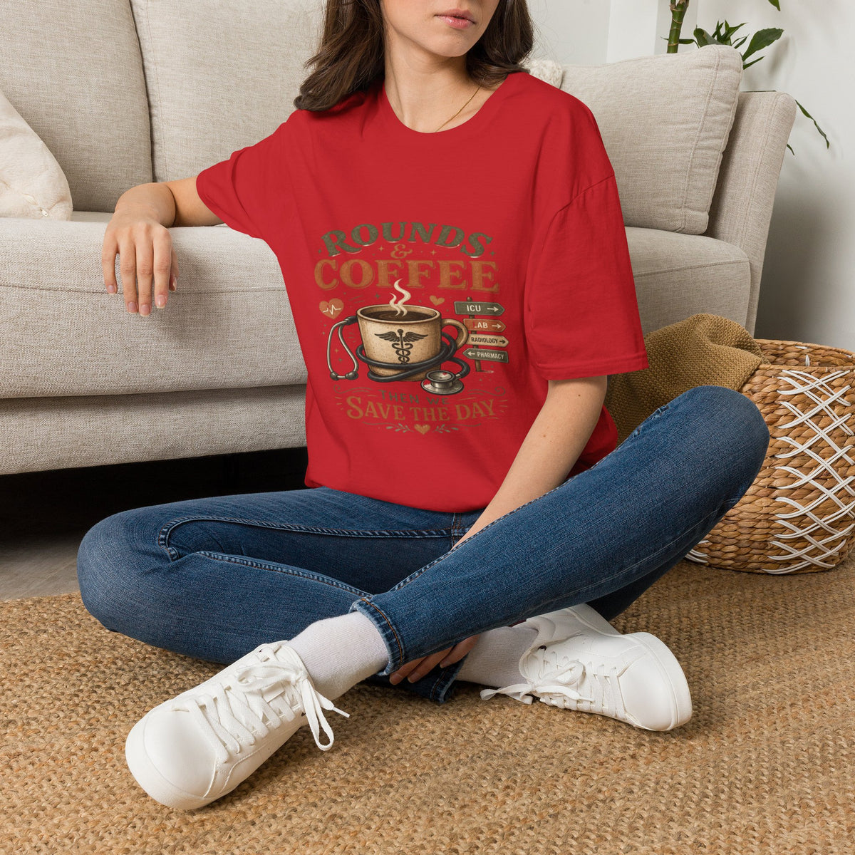 Coffee Cup With Stethoscope Combining Vintage Café And Medical Aesthetics- Graphic Tees
