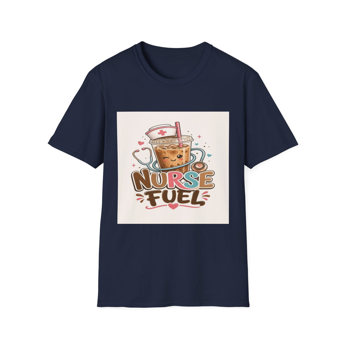 Cute T-Shirt Design Featuring Iced Coffee And Nurse Cap- Graphic Tees