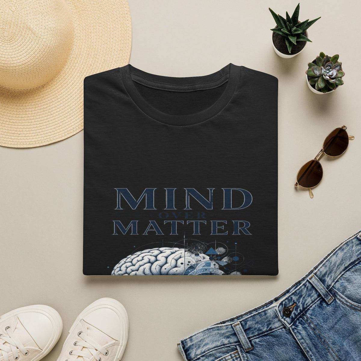 Intricate Brain Illustration With Geometric Patterns And Bold Typography- Graphic Tees