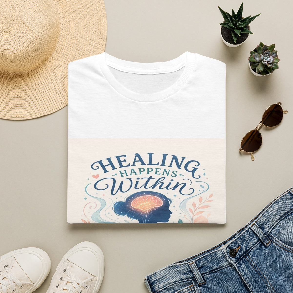 Human Silhouette With Glowing Brain And Heart Design- Graphic Tees