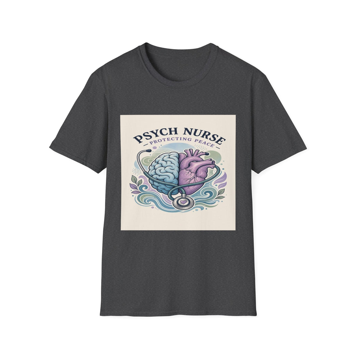 Stylized Brain And Heart Illustration With Stethoscope Art- Graphic Tees