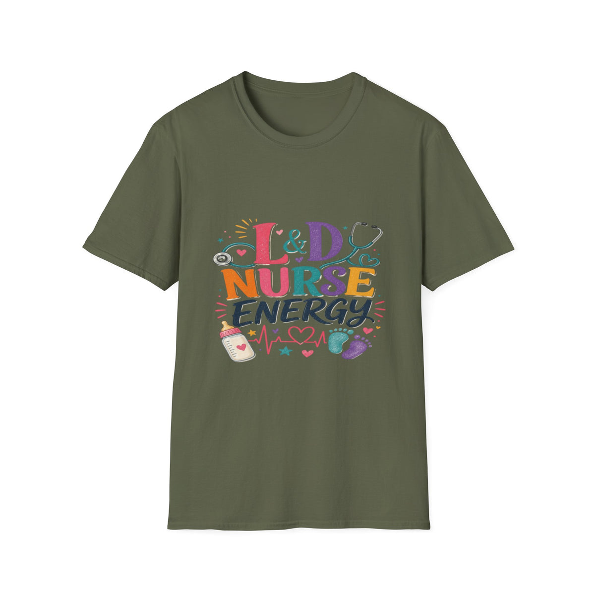 L&D Nurse Energy Trendy T-Shirt Design with Vibrant Elements- Graphic Tees