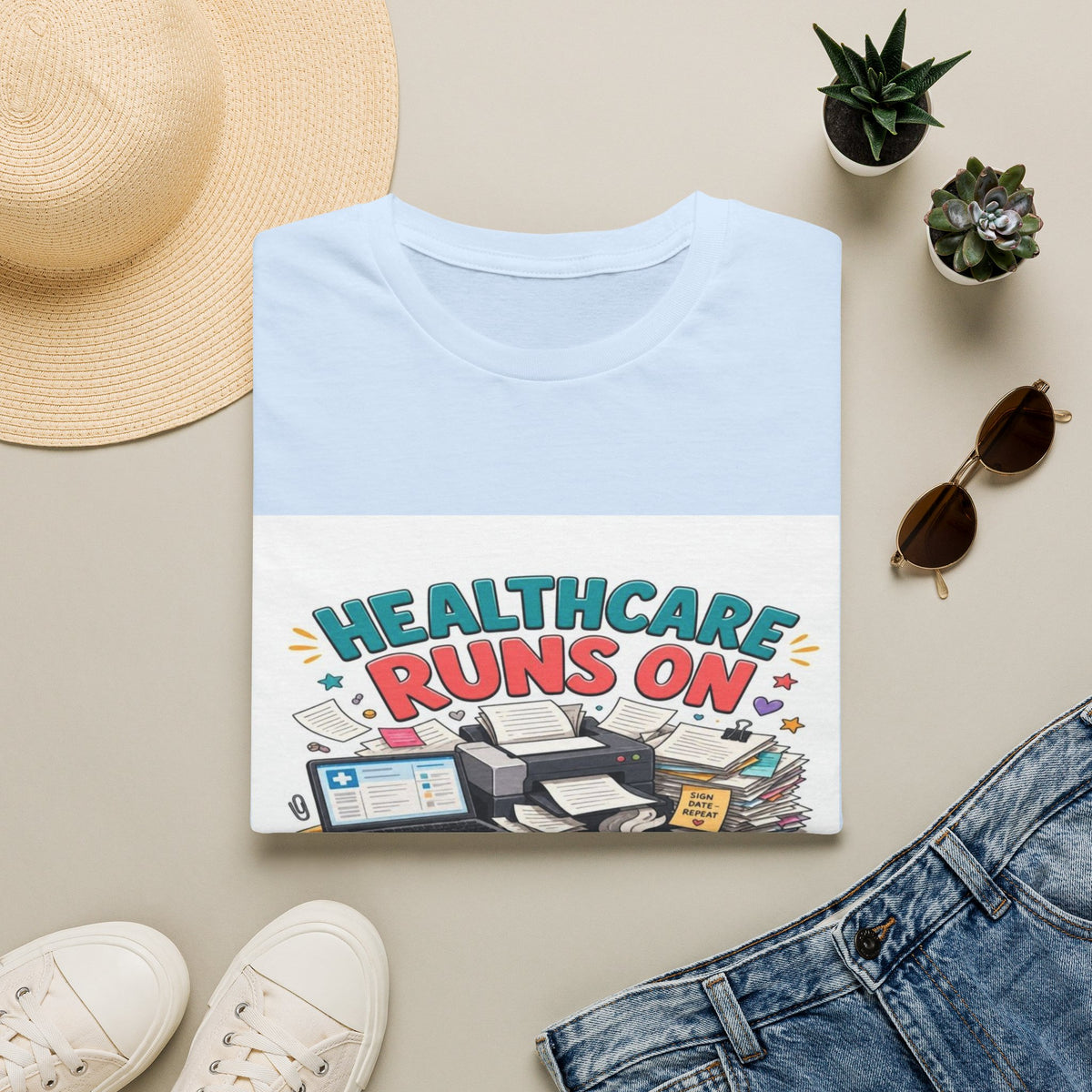Humorous T-shirt Design Highlighting Healthcare's Paperwork Chaos- Graphic Tees