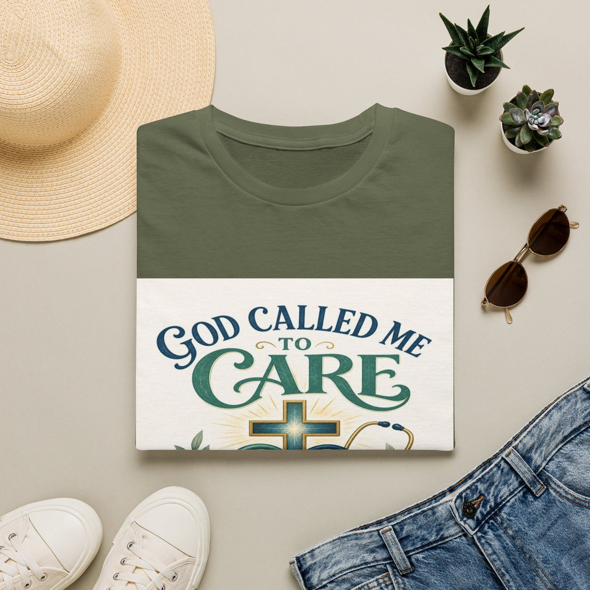 T-Shirt Design Featuring Faith Inspired Care Elements- Graphic Tees