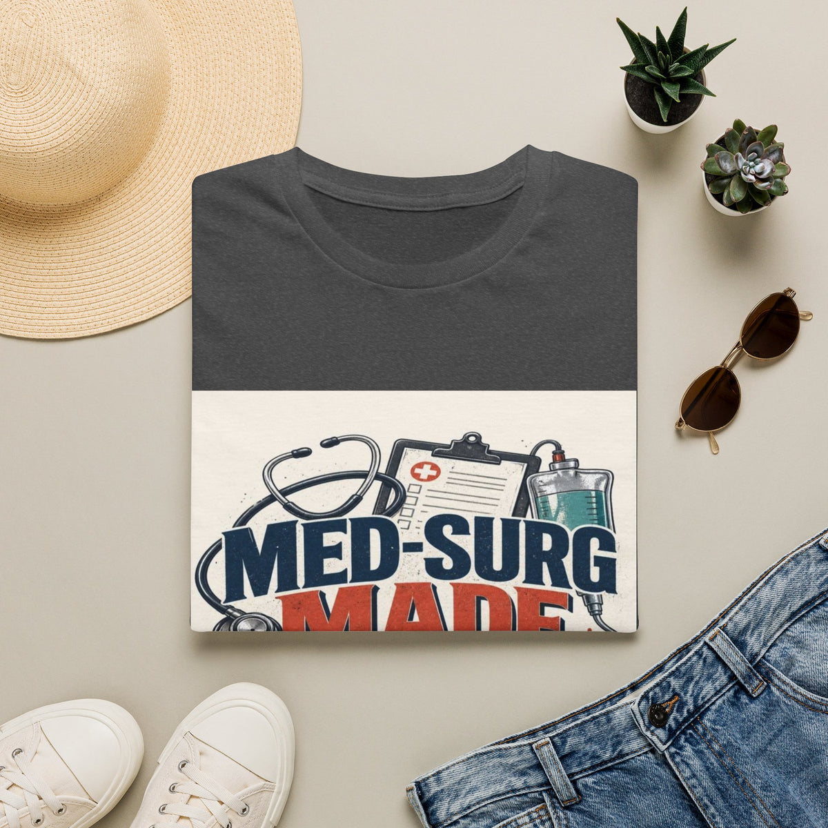 Bold Typography Design Celebrating Med-Surg Strength With Healthcare Icons- Graphic Tees