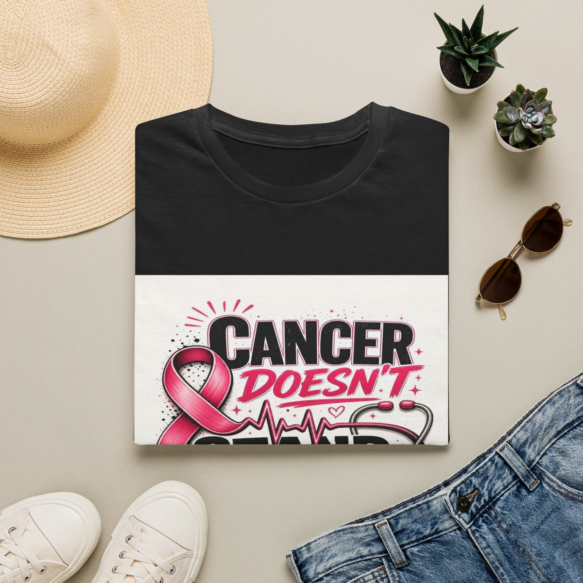 Bold Oncology Nurse Design Featuring Empowering Phrase With Awareness Ribbon- Graphic Tees