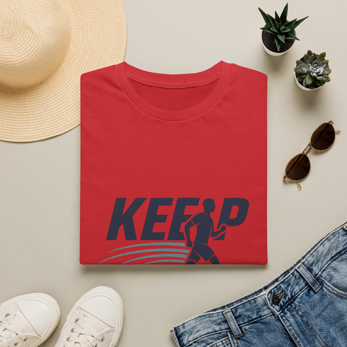 Minimalist T Shirt Design Featuring Keep Moving Statement