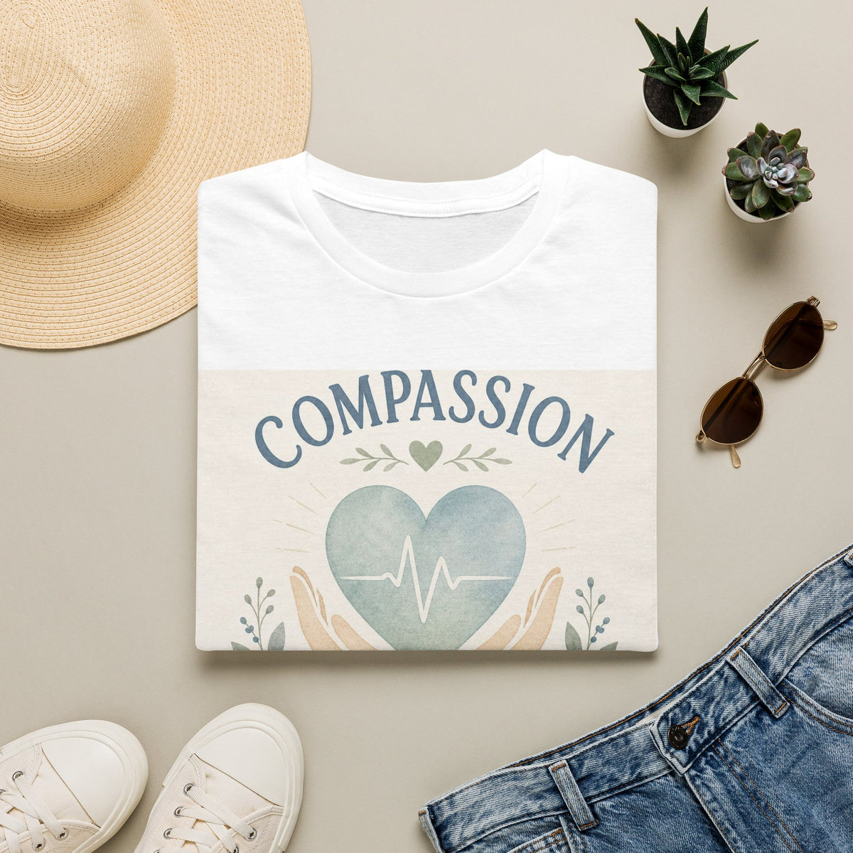T Shirt Design Featuring Compassion Lives Here With Heart And Hands