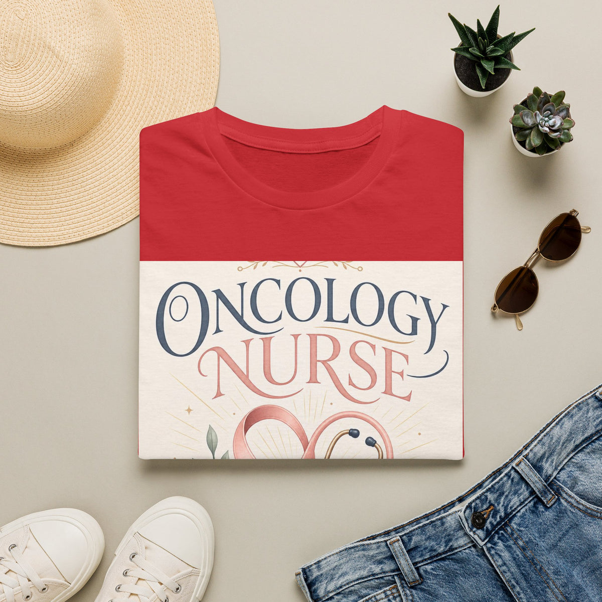 Elegant T Shirt Design With Oncology Nurse Text And Symbolism
