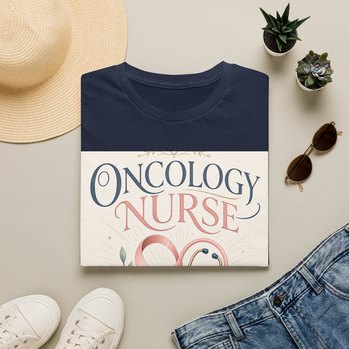 Elegant T Shirt Design With Oncology Nurse Text And Symbolism