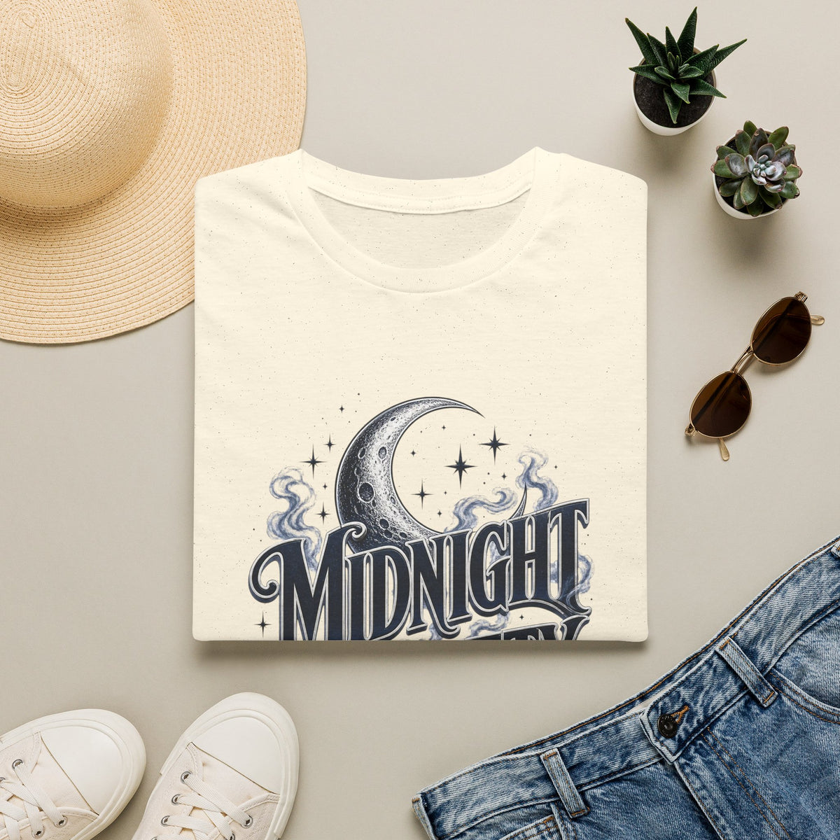 Midnight Society T-Shirt — Vintage Moon & Stars Graphic Tee