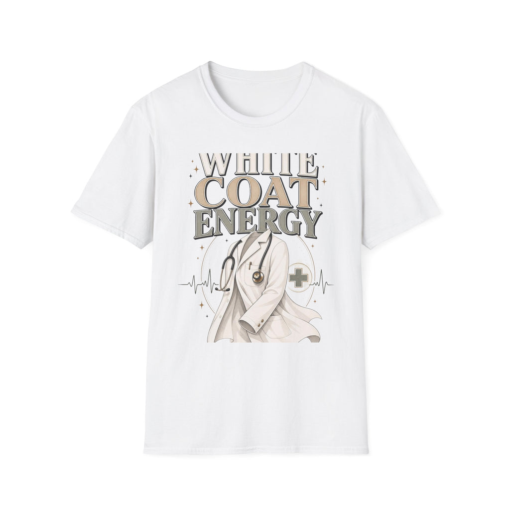 Elegant T Shirt Design Featuring White Coat Energy Typography