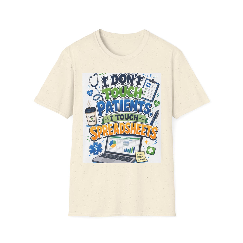 Humorous T Shirt Design Featuring Playful Healthcare And Spreadsheet Imagery