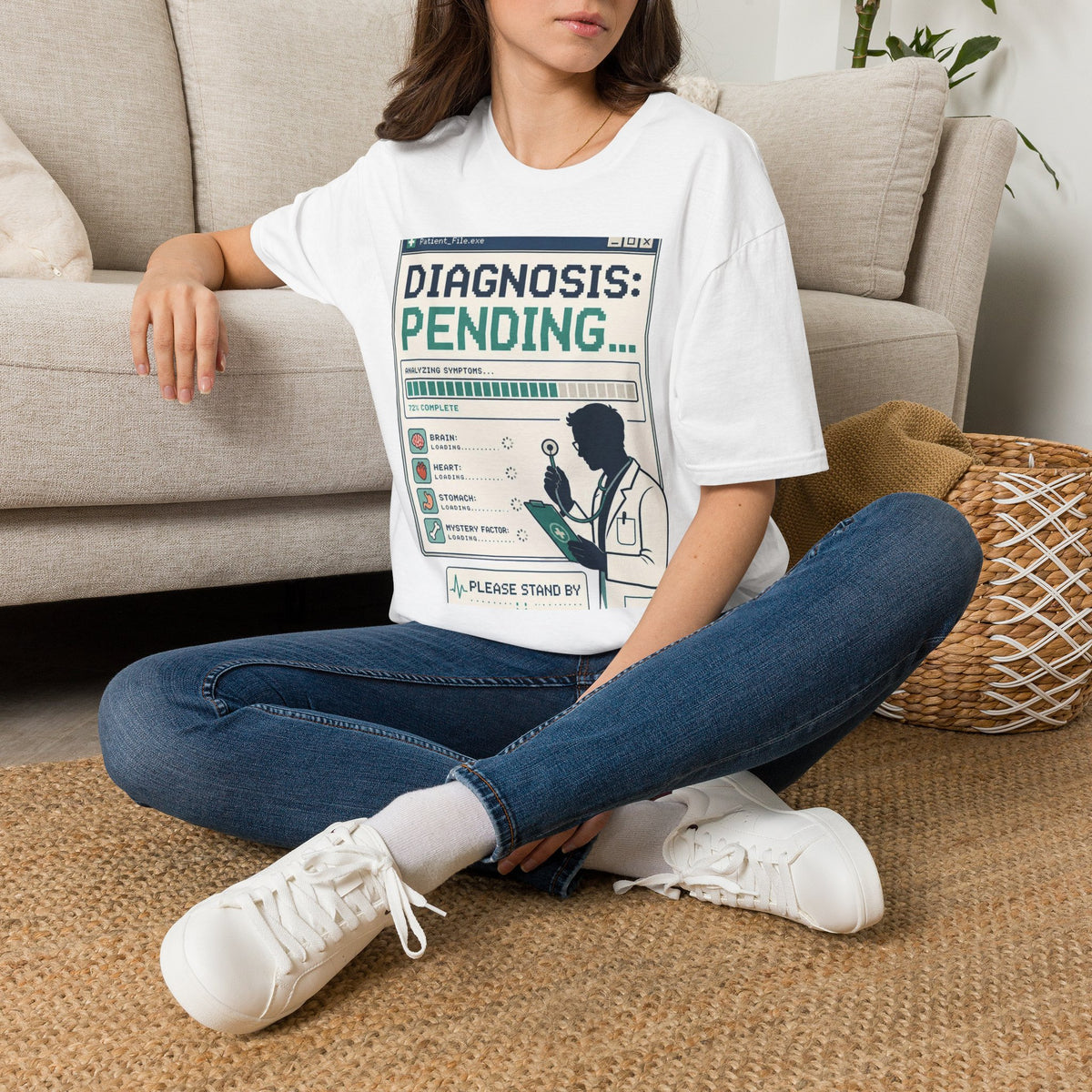 Humorous T Shirt Design Featuring Doctor's Chart Diagnosis Pending