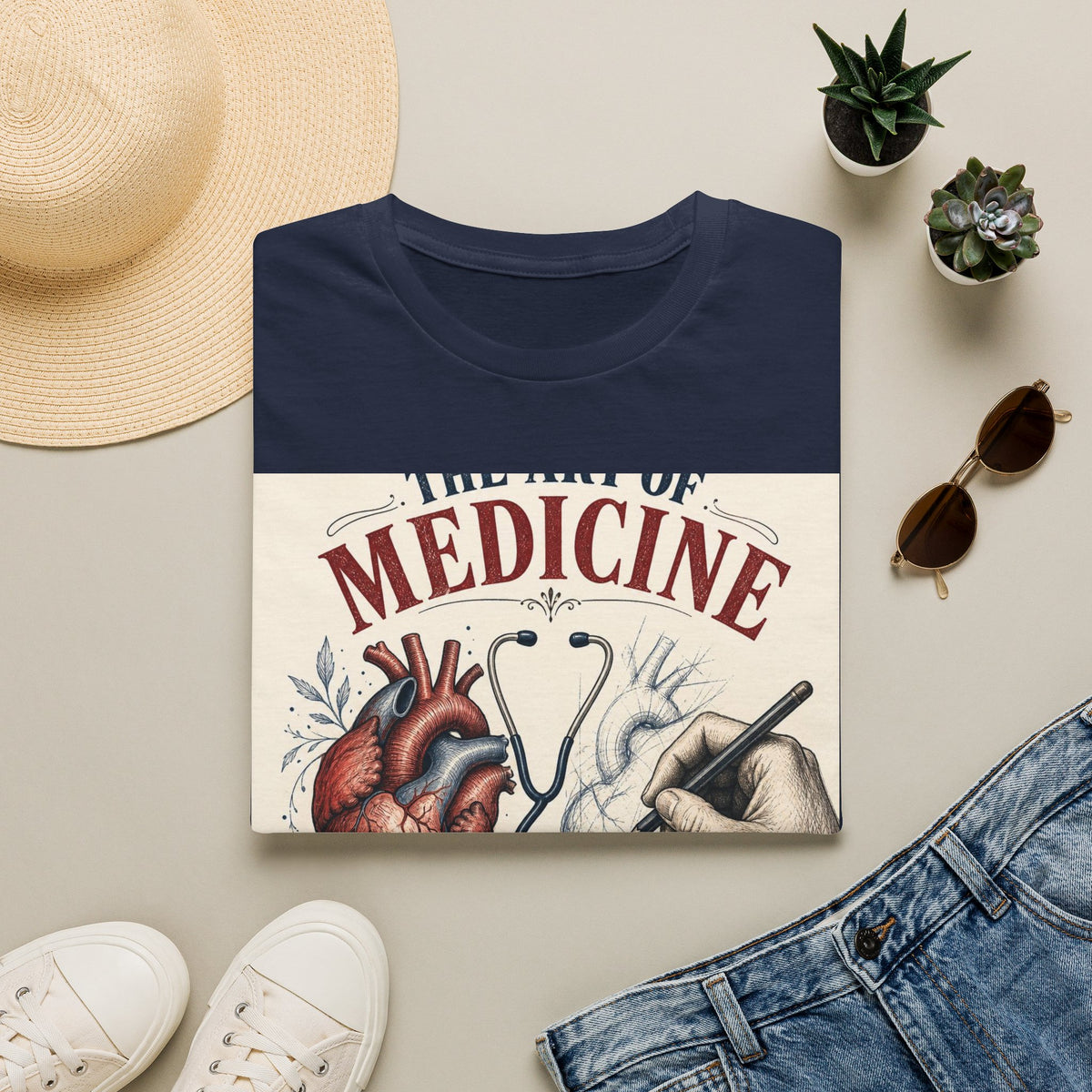 T Shirt Design Featuring Anatomical Heart And Sketching Hand