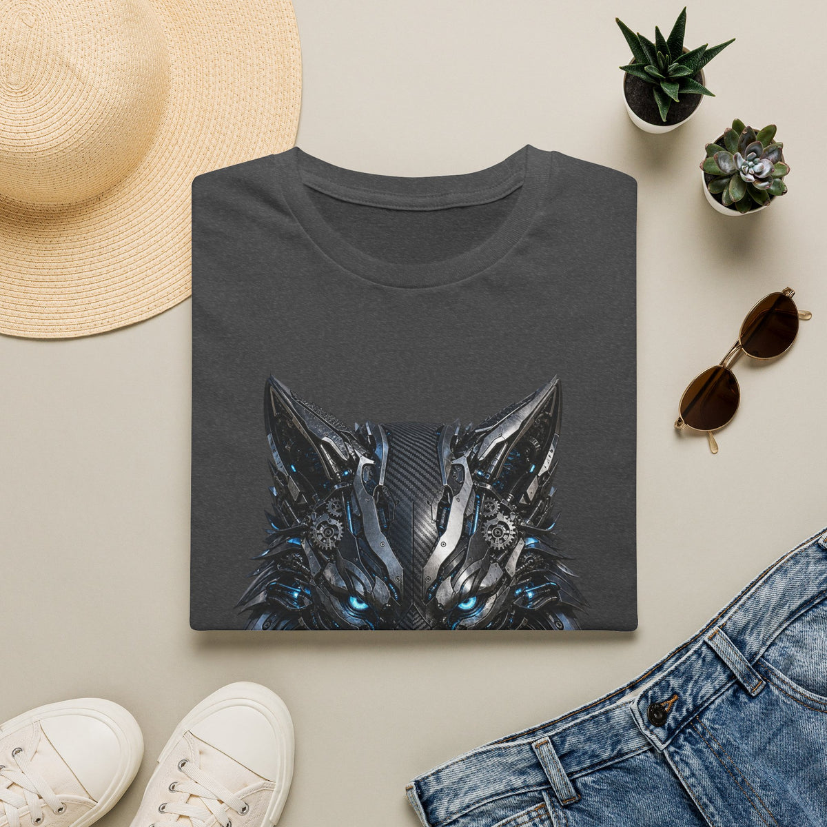 Wolf Mask T-Shirt — Futuristic Blue-Eyed Cyber Wolf Graphic Tee
