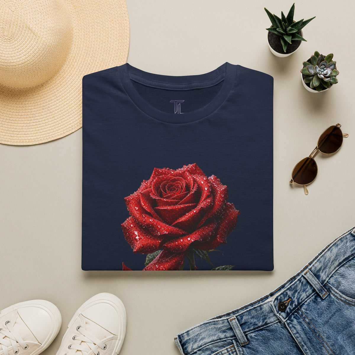 Red Rose Graphic T-Shirt — Falling Petals Floral Tee